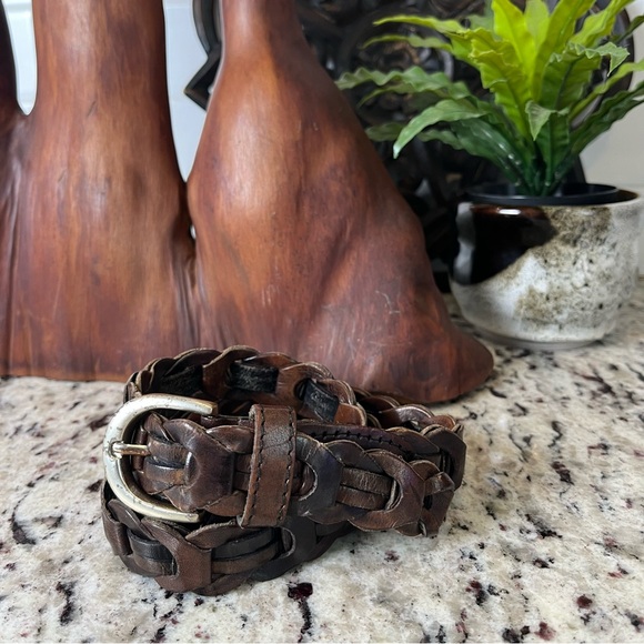 Vintage Accessories - Braided Leather Belt with Silver Buckle